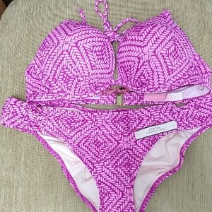 Victoria's Secret Patterned Bikini Top Bombshell And Bottom (Top 34A Bottom M)